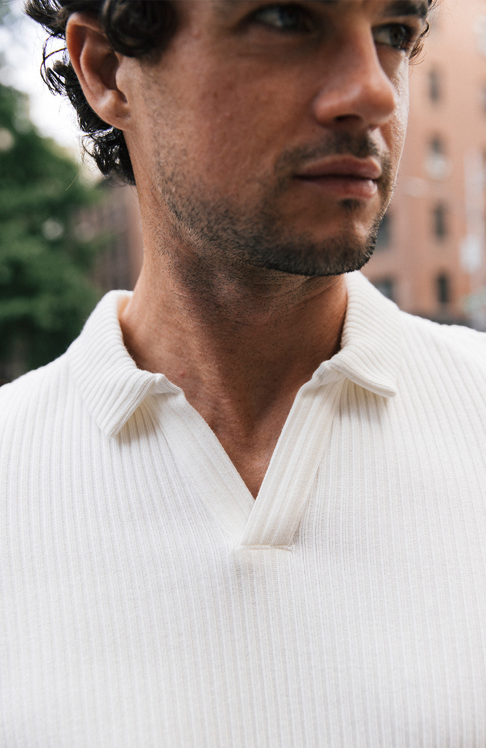 Elysee Slim Ribbed Revere Polo in White