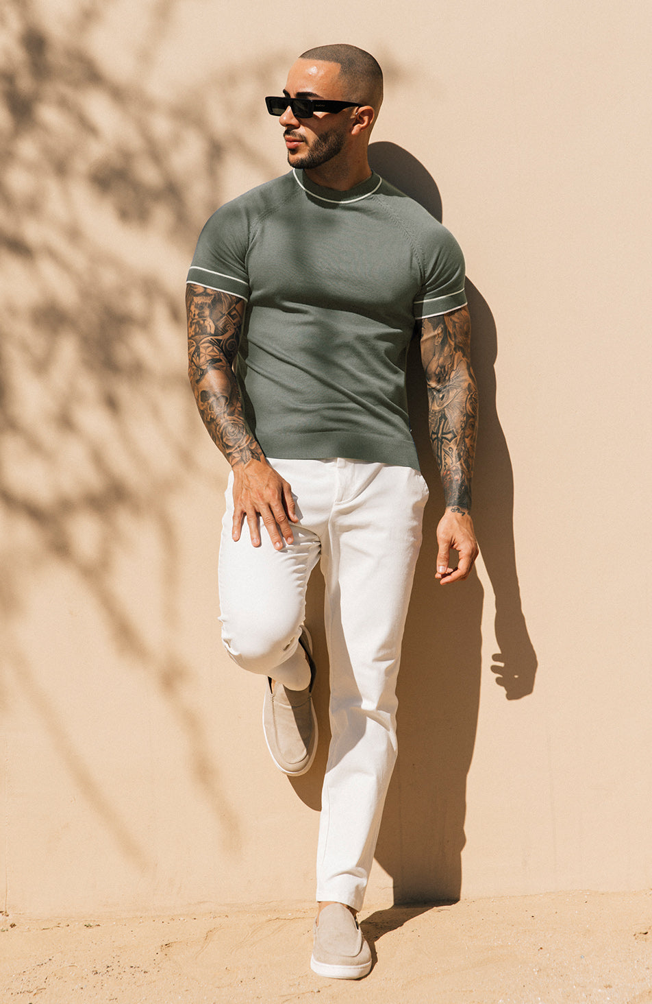 Franco Slim Knit Tee in Khaki