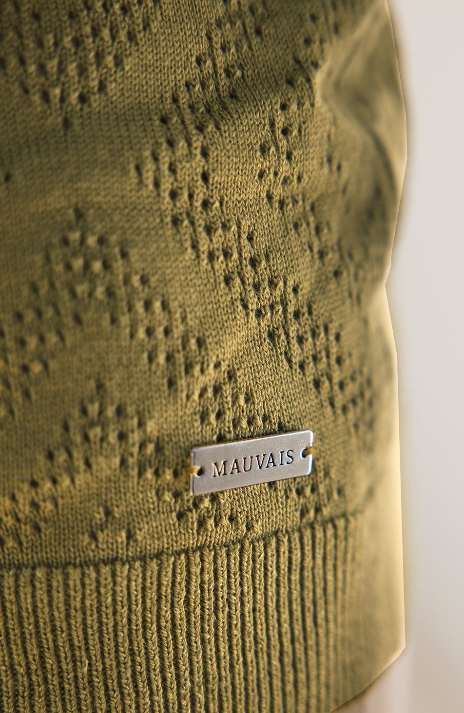 Chalbi Slim Pointelle Zip Polo in Green