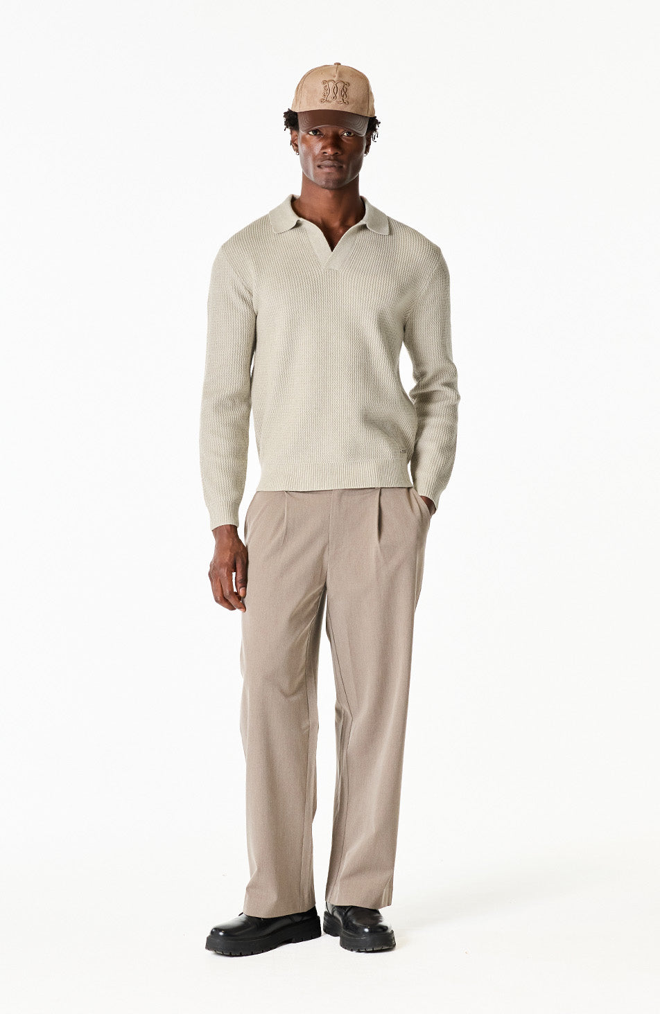 Dolce Relaxed Fit Long Sleeve Revere Jumper in Taupe