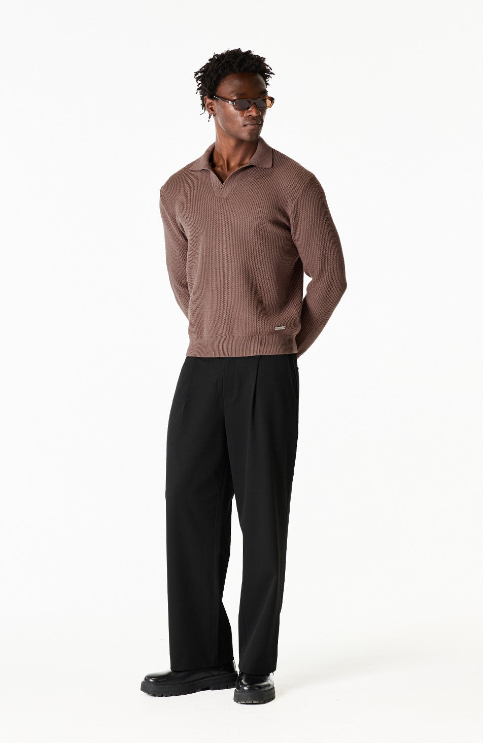 Dolce Relaxed Fit Long Sleeve Revere Jumper in Brown