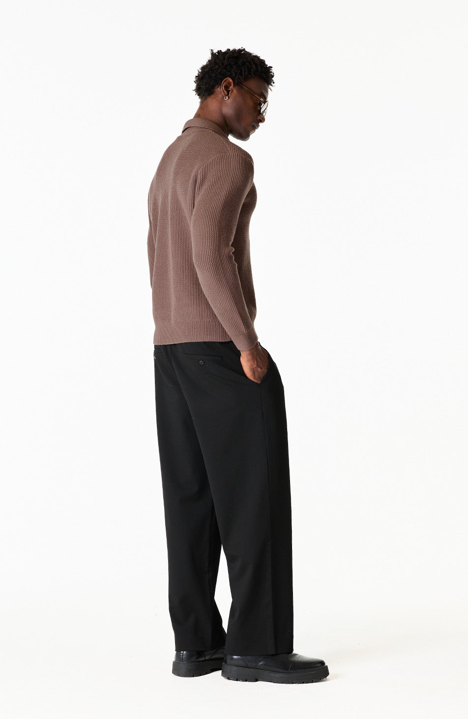 Dolce Relaxed Fit Long Sleeve Revere Jumper in Brown