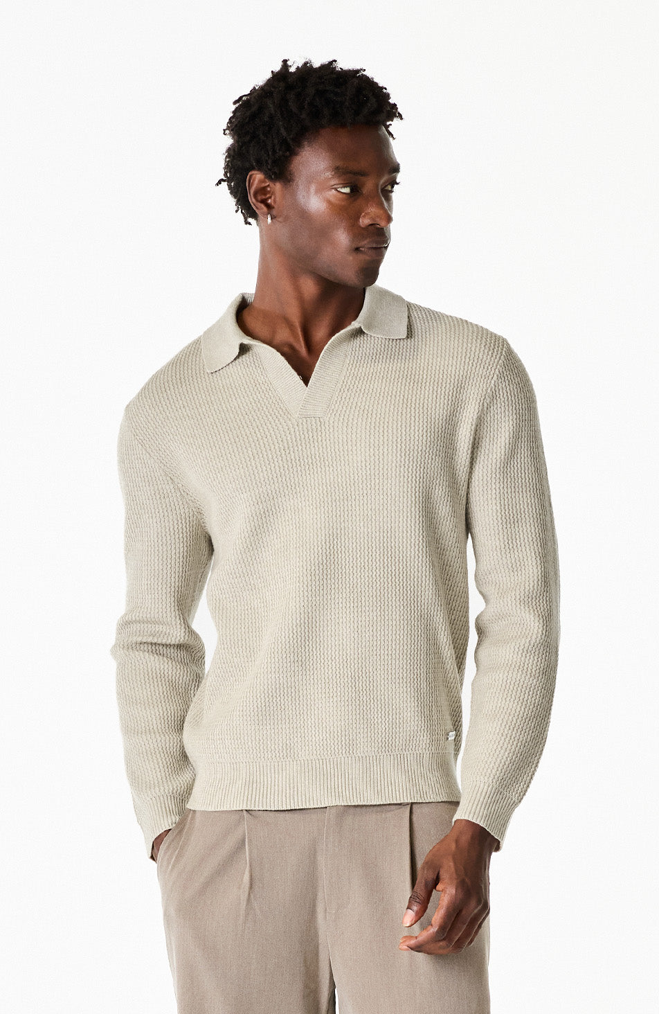 Dolce Relaxed Fit Long Sleeve Revere Jumper in Taupe