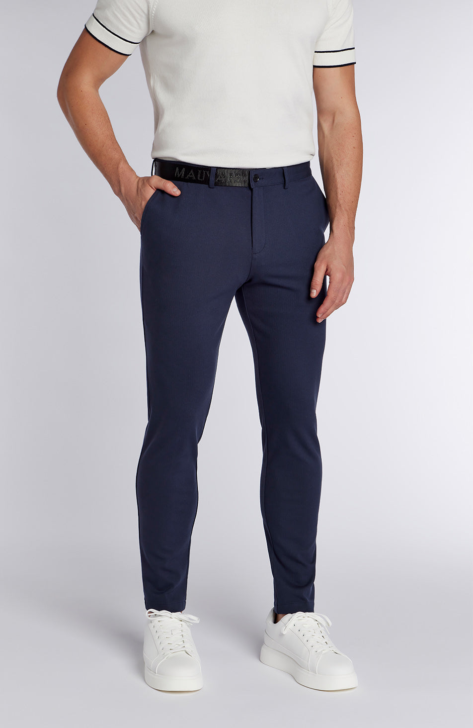 Signature Half Belt Trousers in Navy