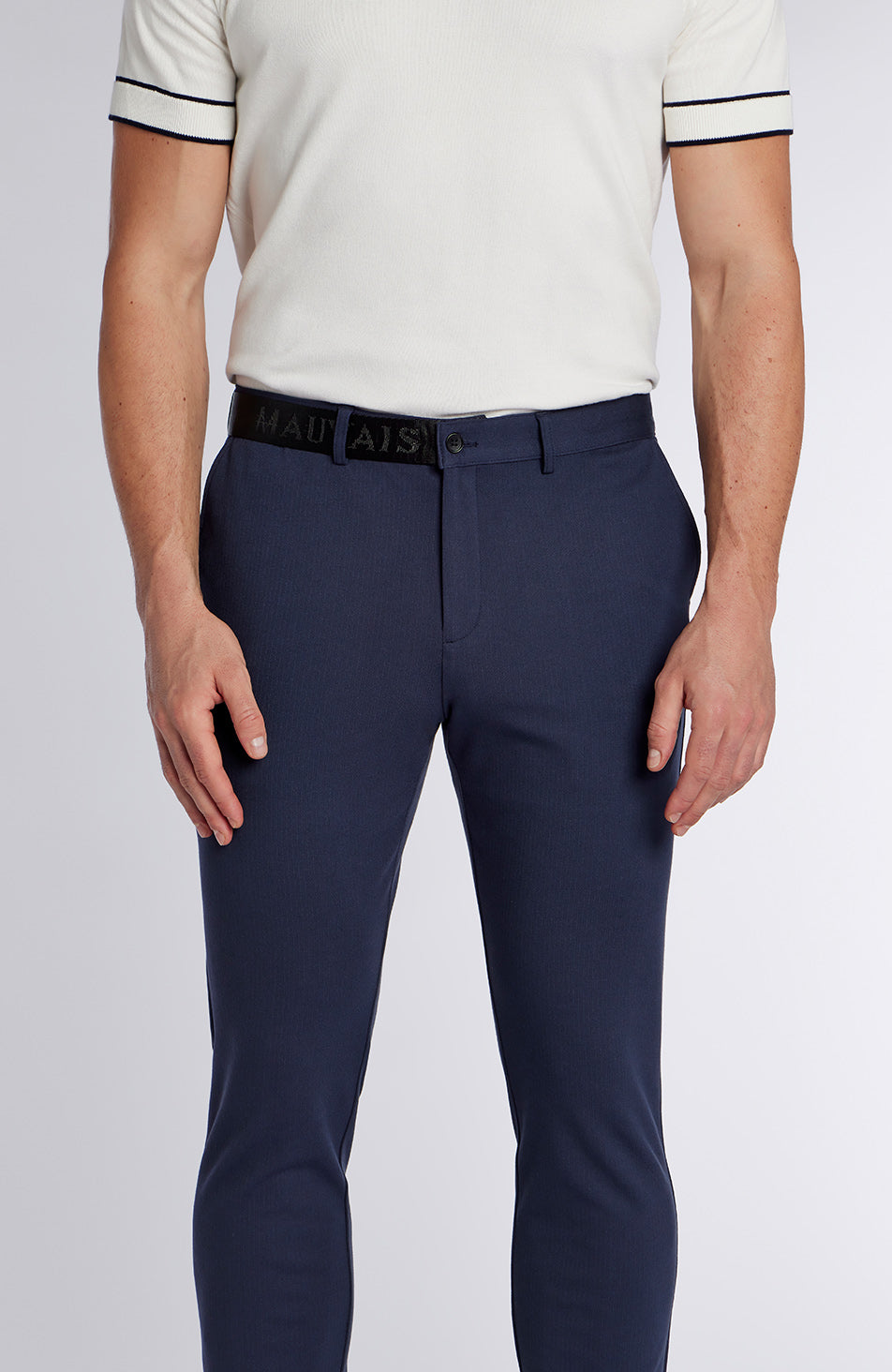 Signature Half Belt Pants in Navy