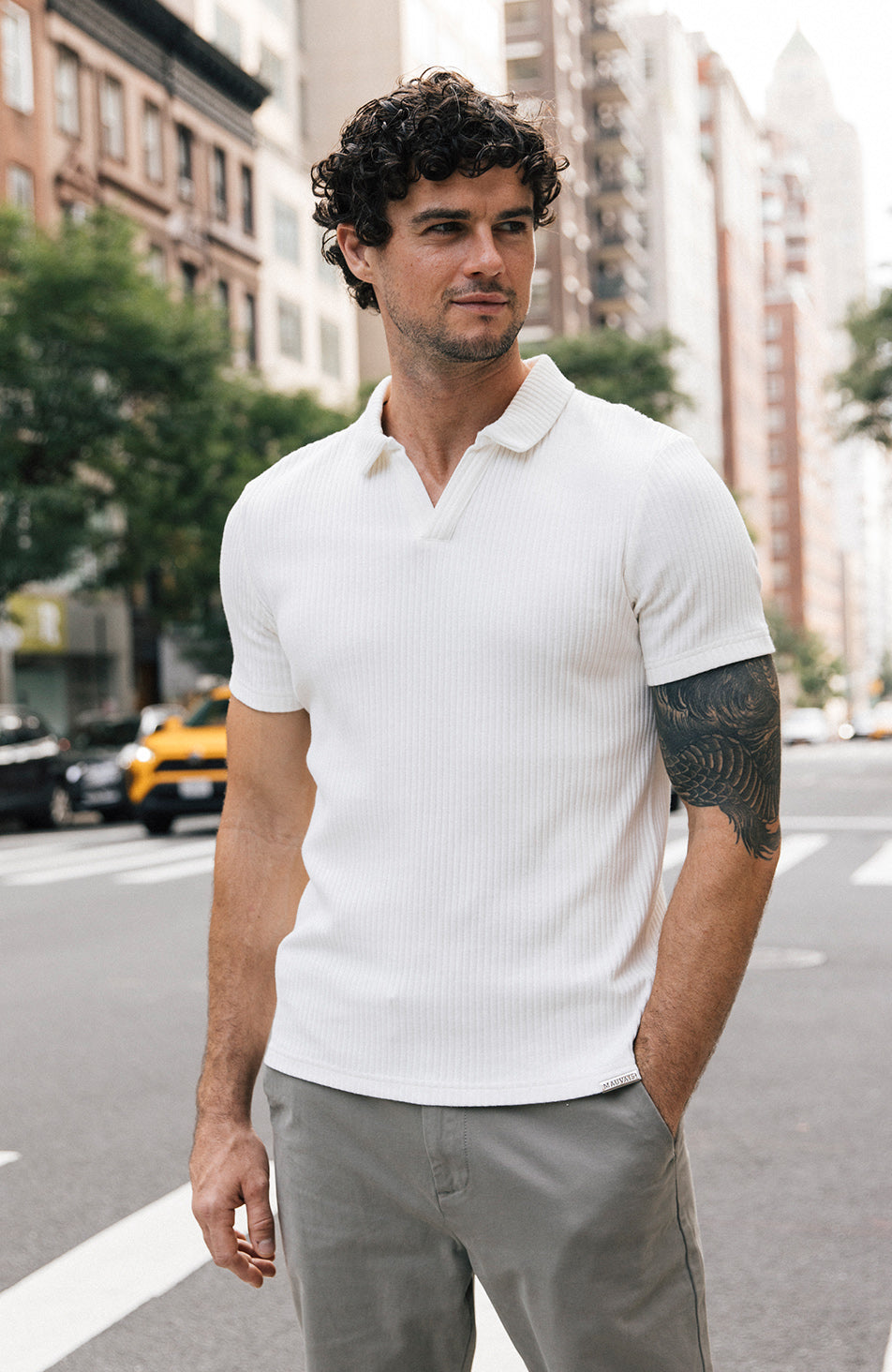 Elysee Slim Ribbed Revere Polo in White