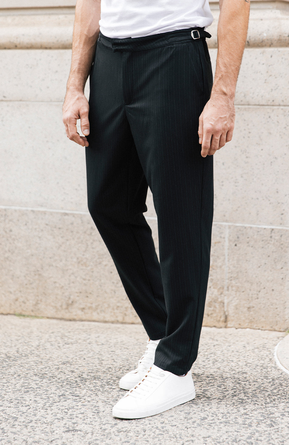 Savile Slim Pinstripe Chino Pants in Black