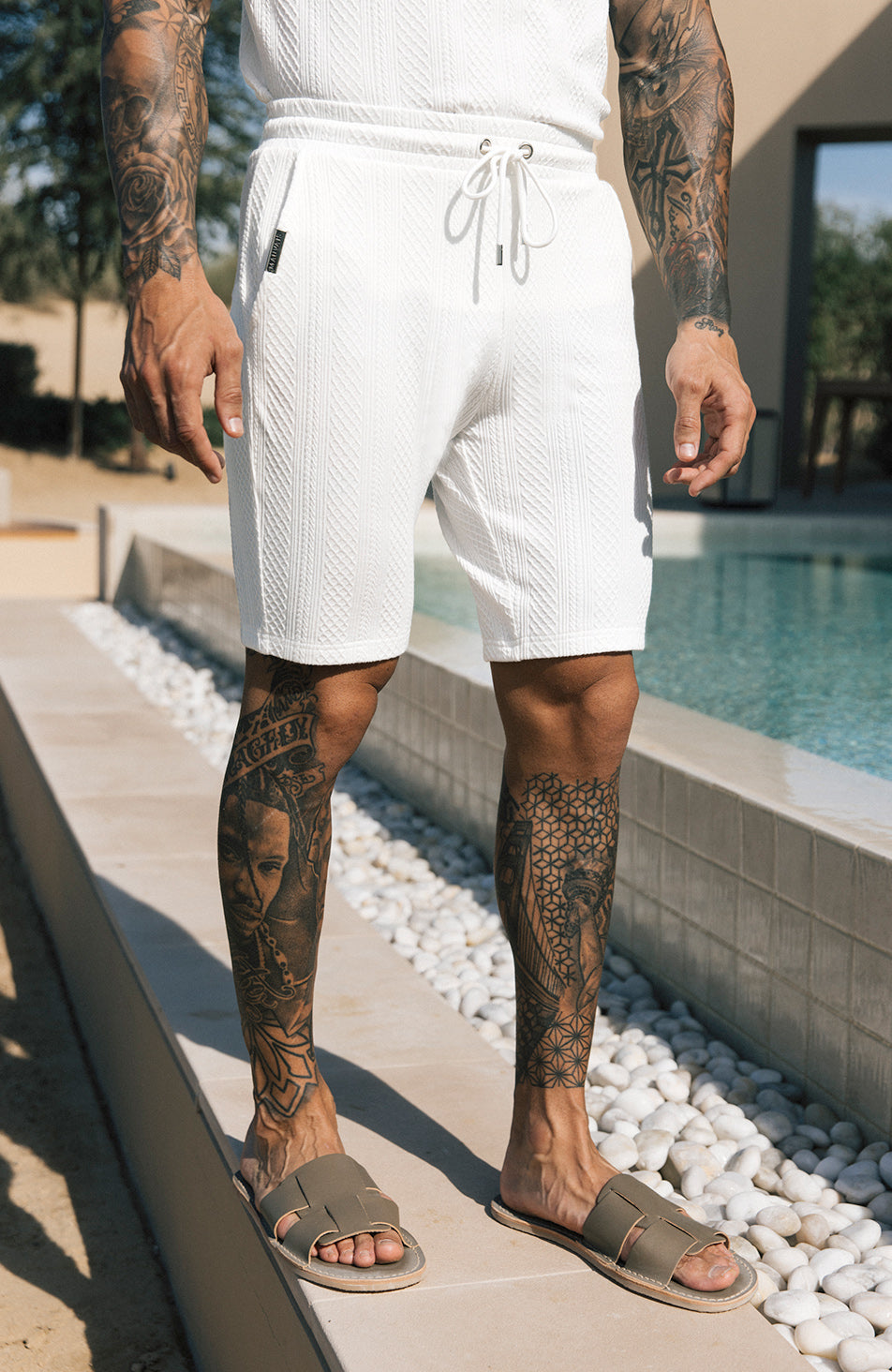 Tanami Textured Stretch Slim Shorts in White