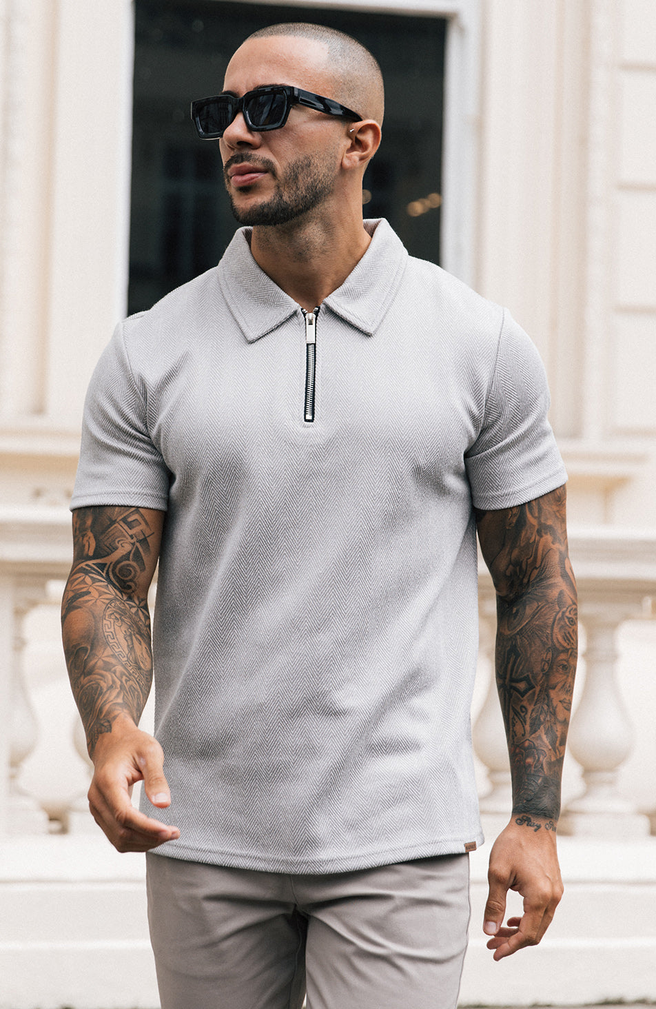 Zig Zag Polo in Ice Grey