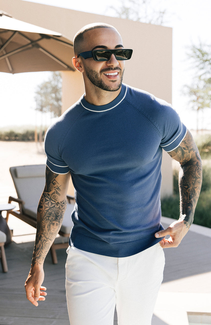 Franco Slim Knit Tee in Airforce Blue