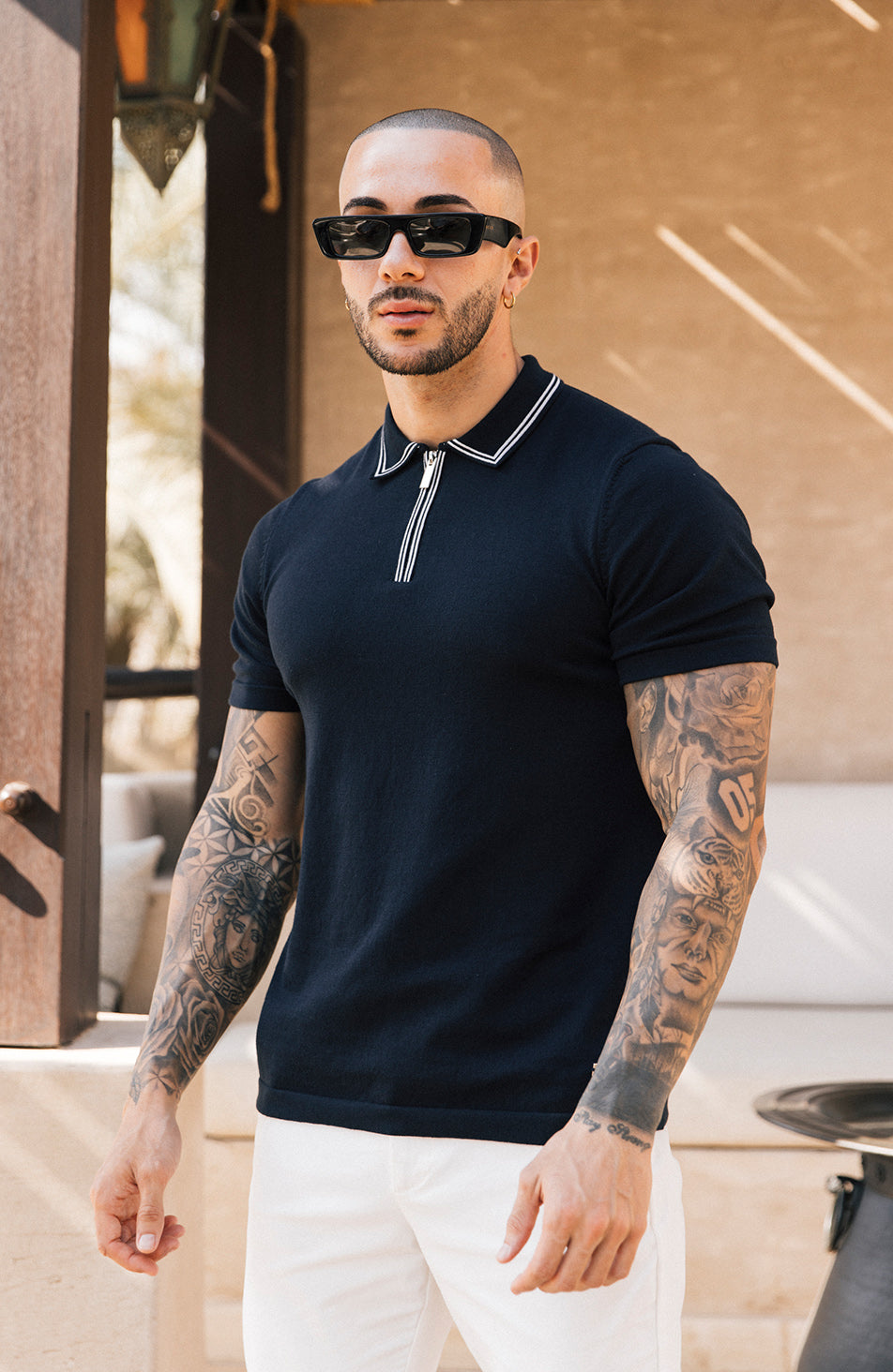 Newbury Slim Zip Polo in Navy