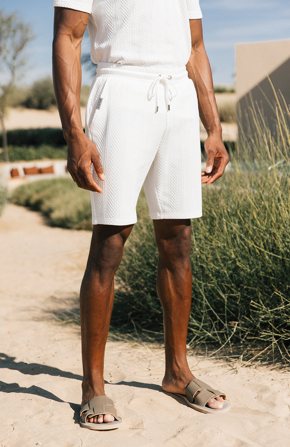 Tanami Textured Stretch Slim Shorts in White