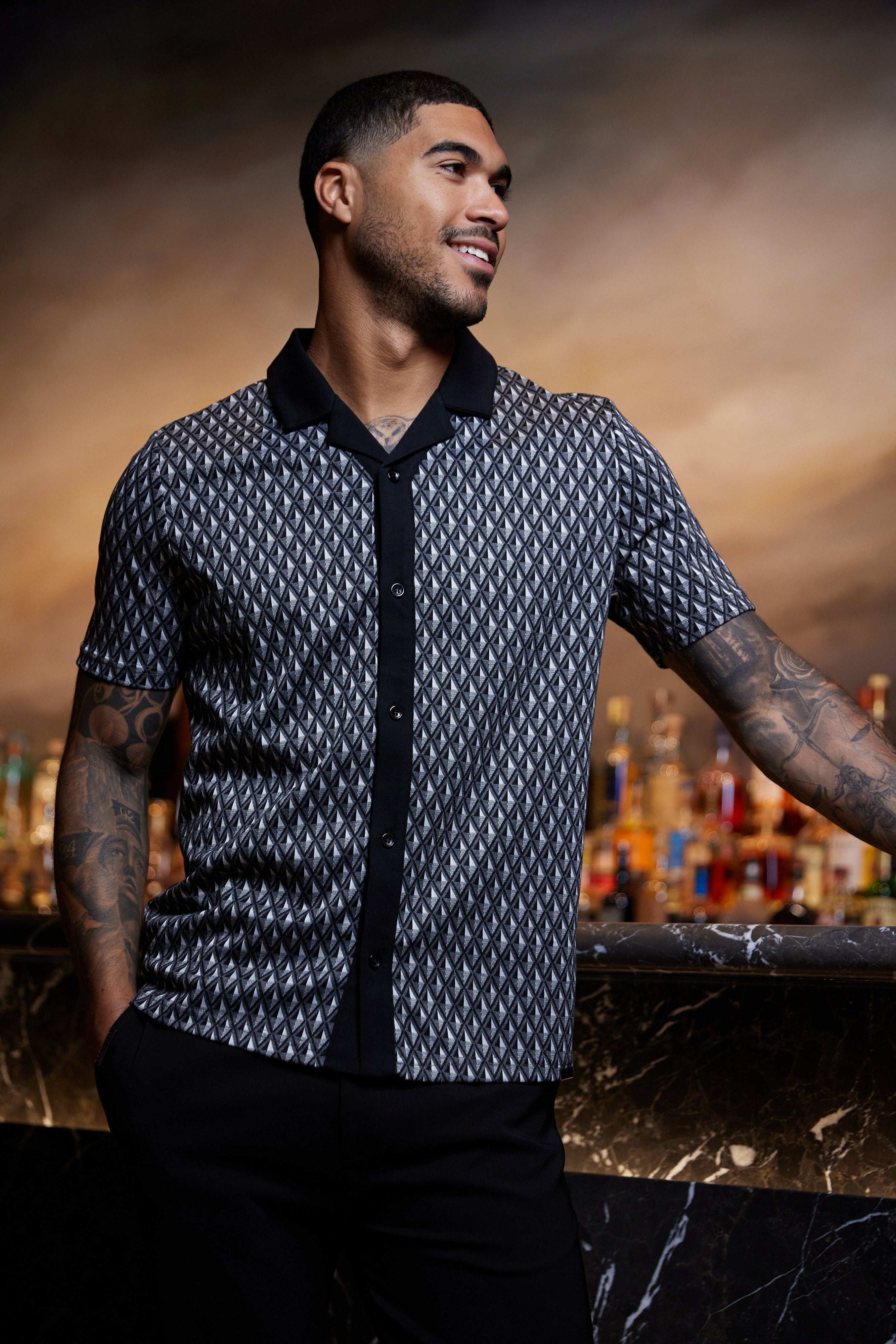 Melrose Regular Black Grey Diamond Revere Shirt