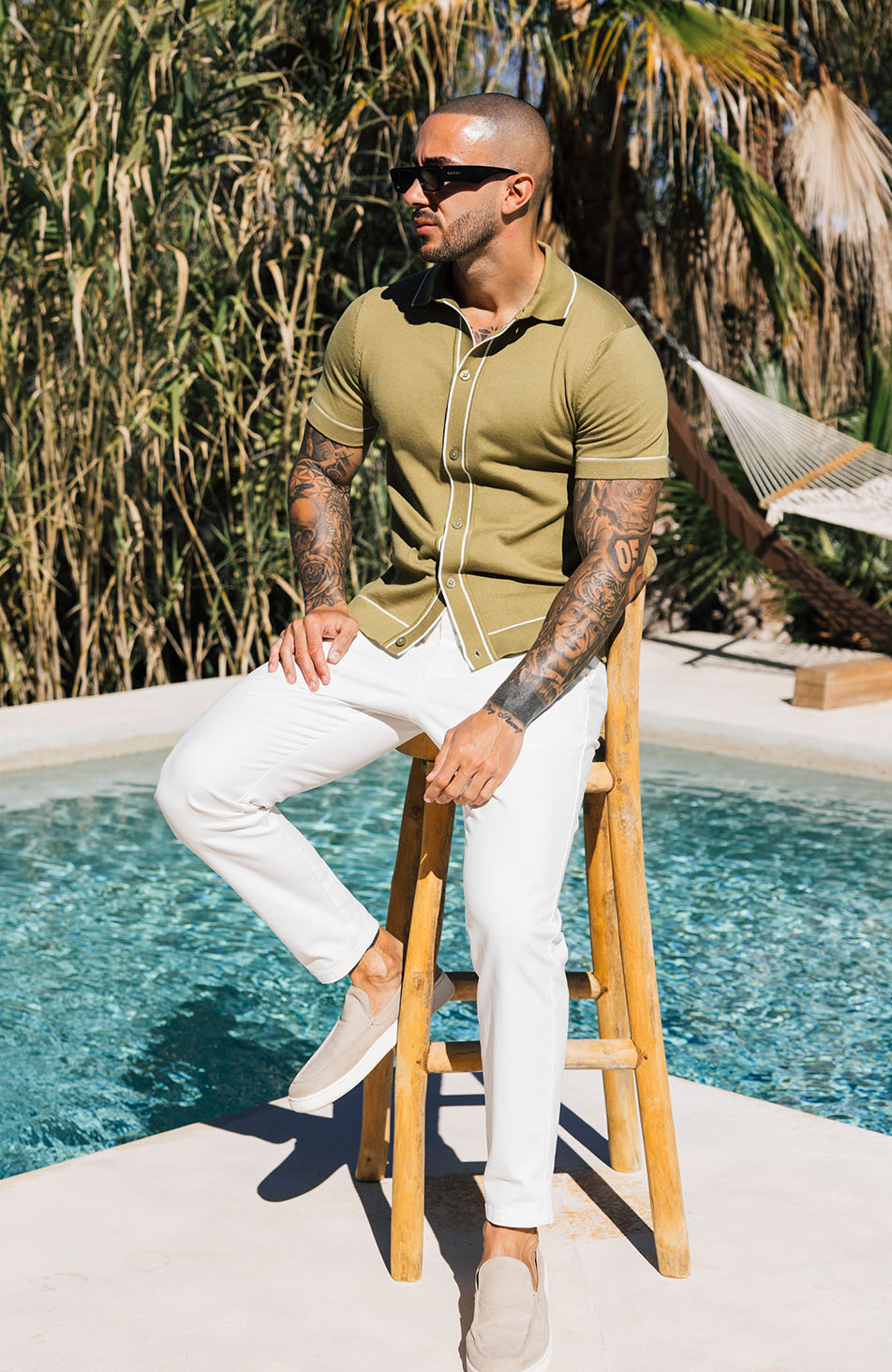 Luciano Slim Knit Shirt in Olive