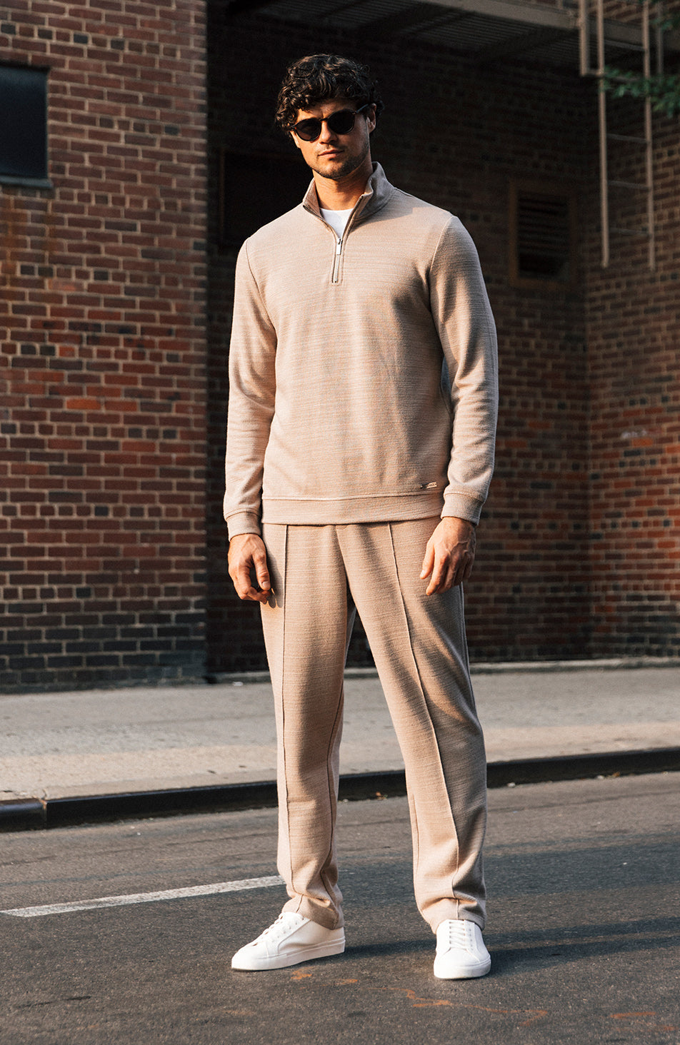 Leandre Straight Leg Premium Textured Jogger in Taupe