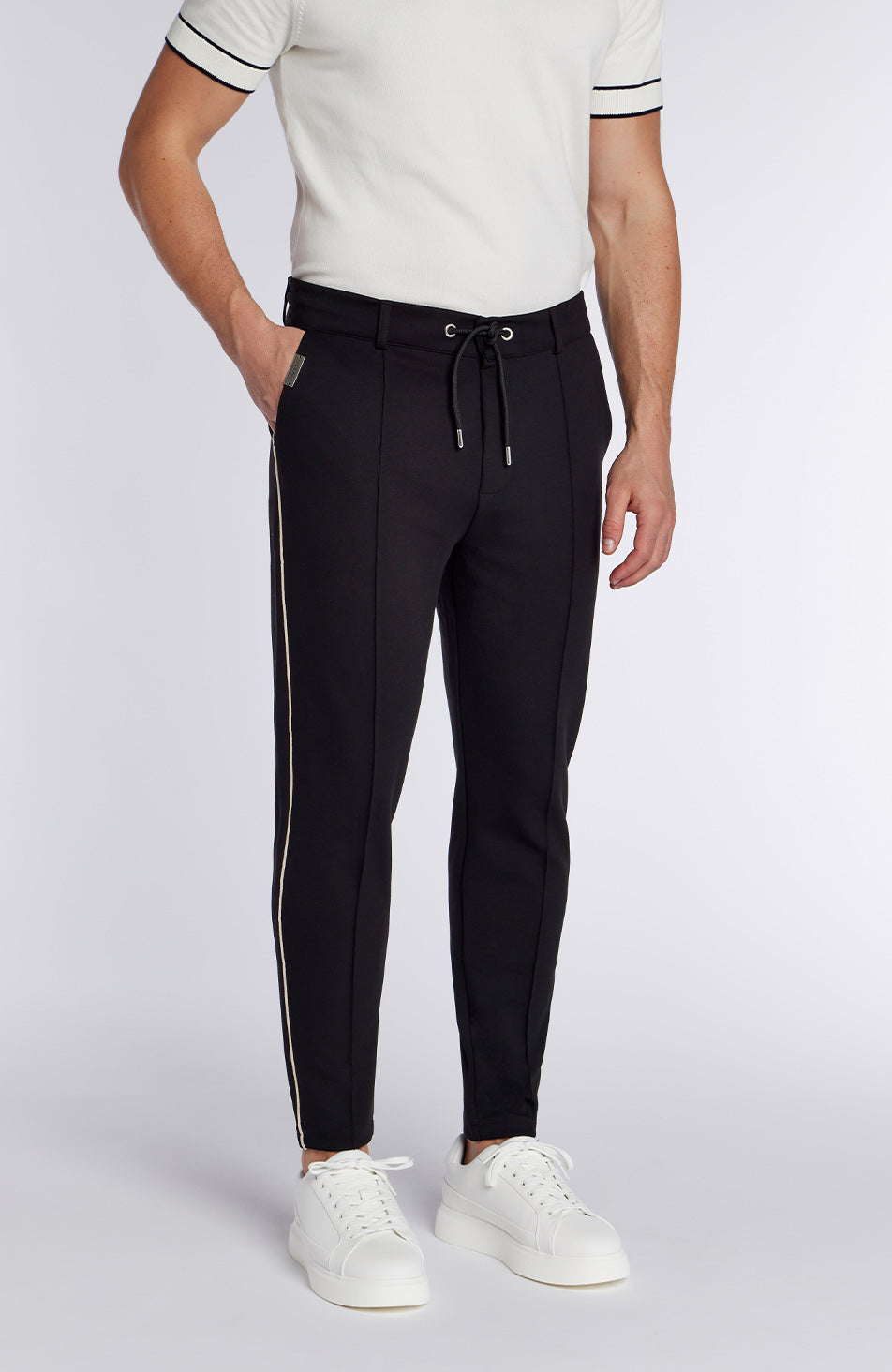 Lowell Slim Piping Trousers in Black