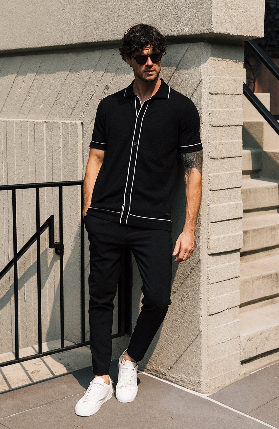 Luciano Slim Knit Shirt in Black