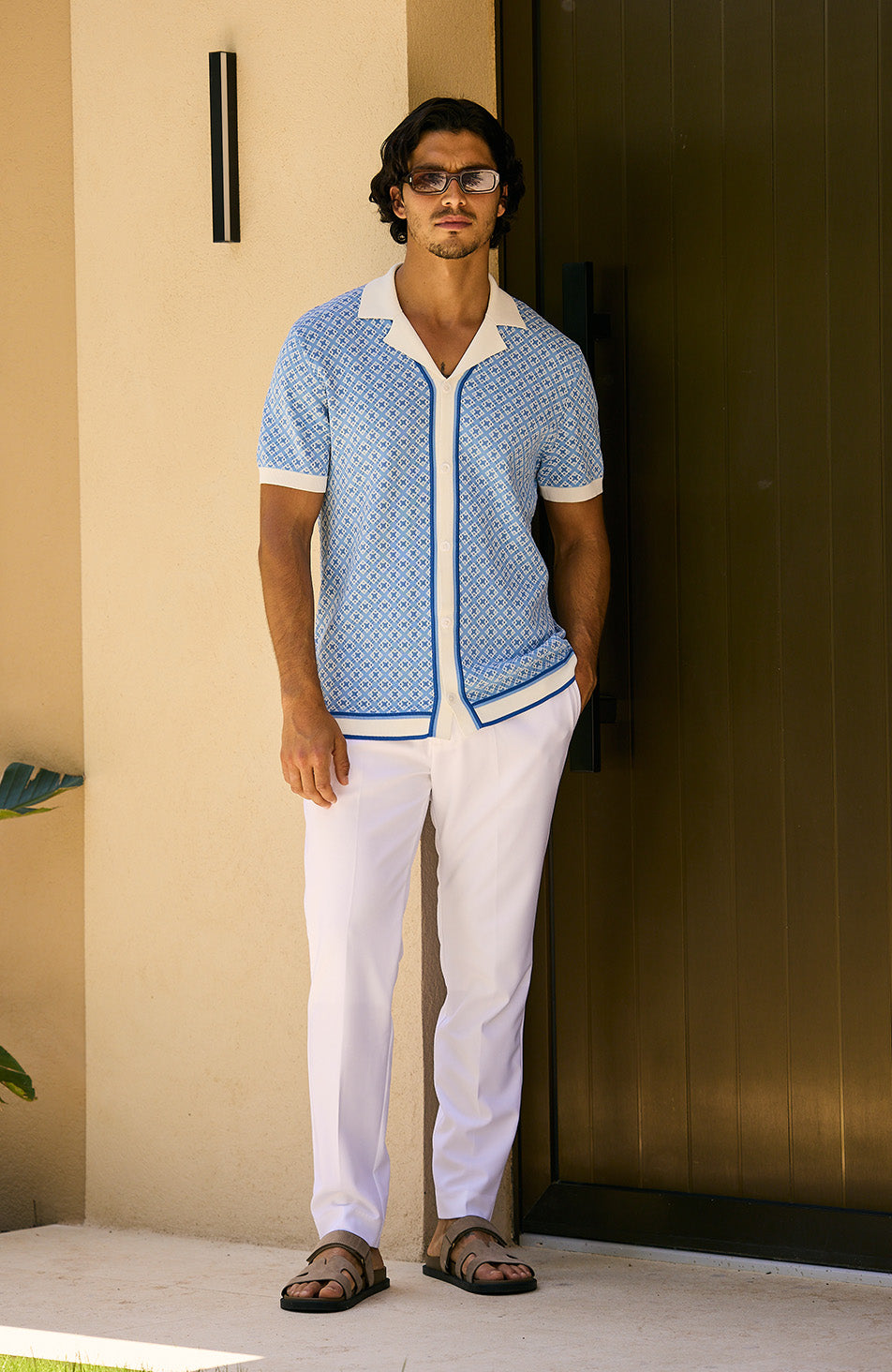 Terazzo Slim Knit Shirt in Blue