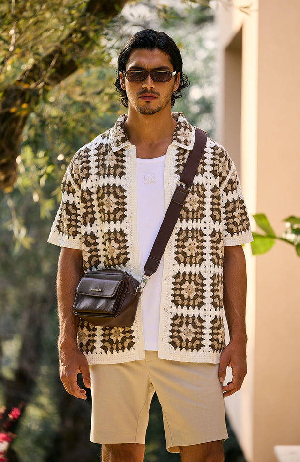 Quadro Crochet Shirt in Brown