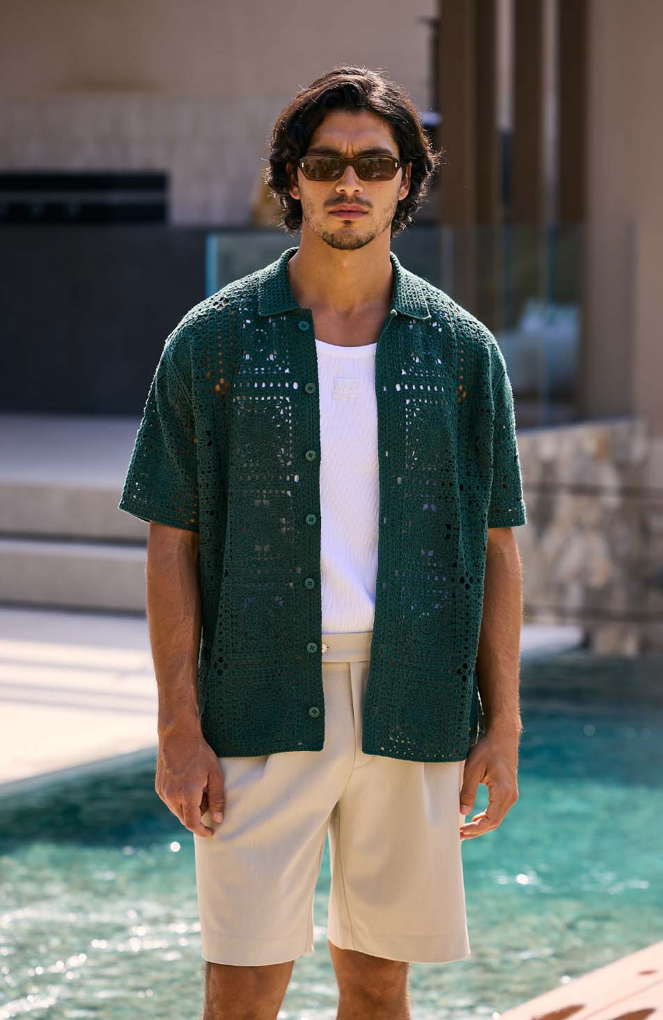 Quadro Crochet Shirt in Green