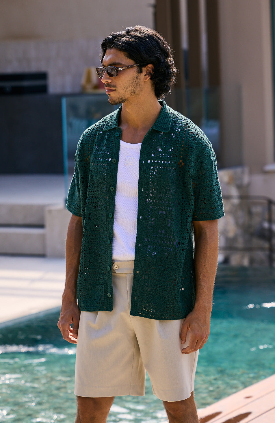 Quadro Crochet Shirt in Green