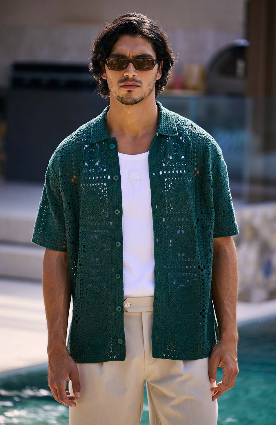 Quadro Crochet Shirt in Green