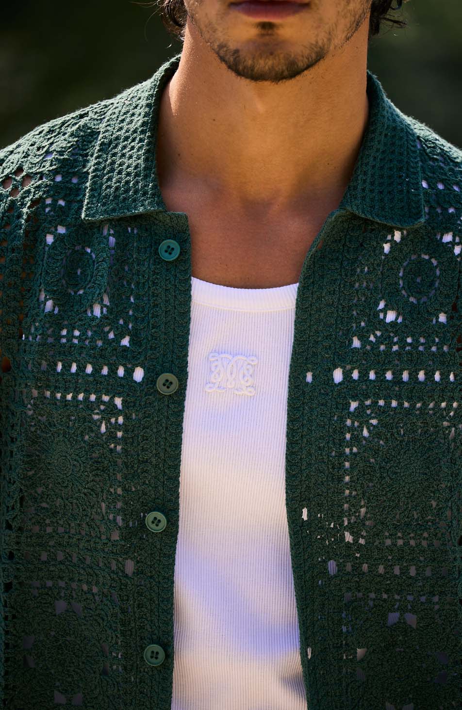 Quadro Crochet Shirt in Green
