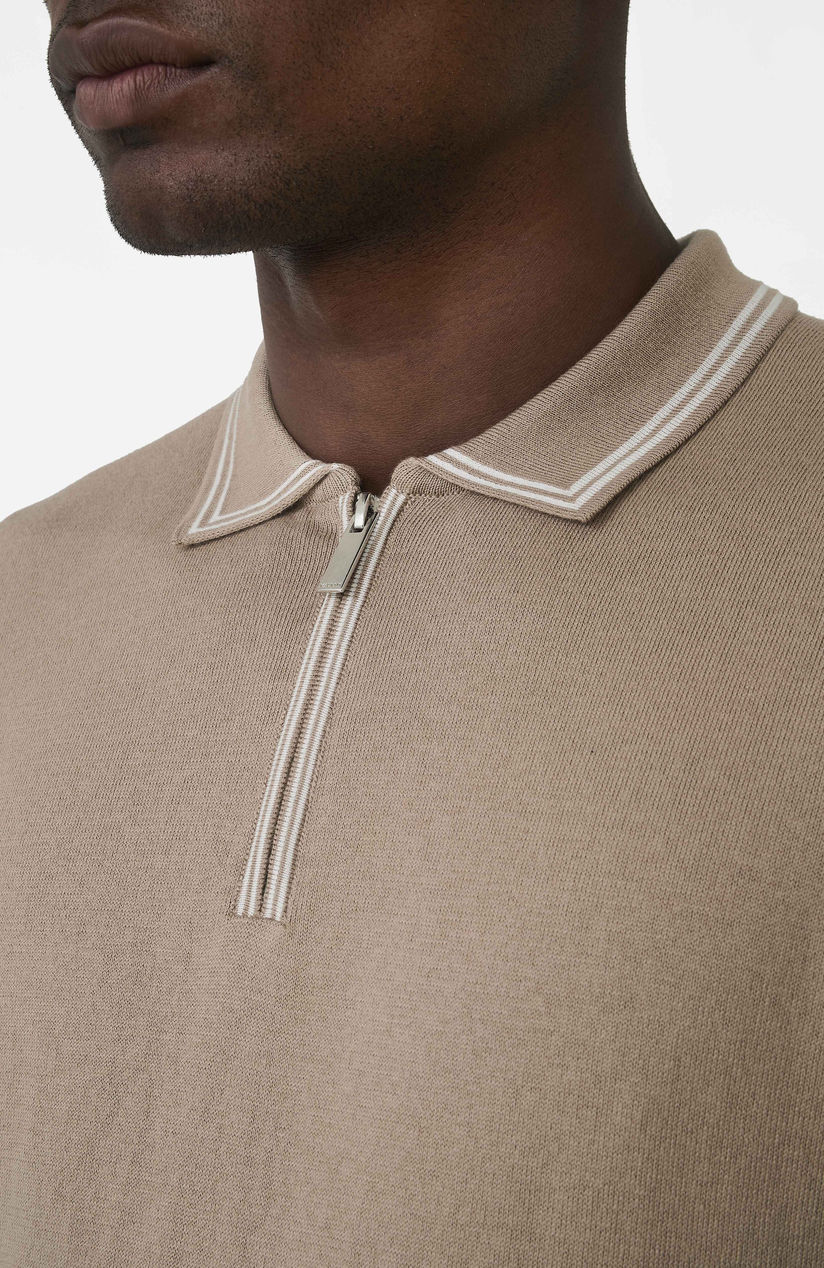 Newbury Slim Zip Knit Polo in Taupe