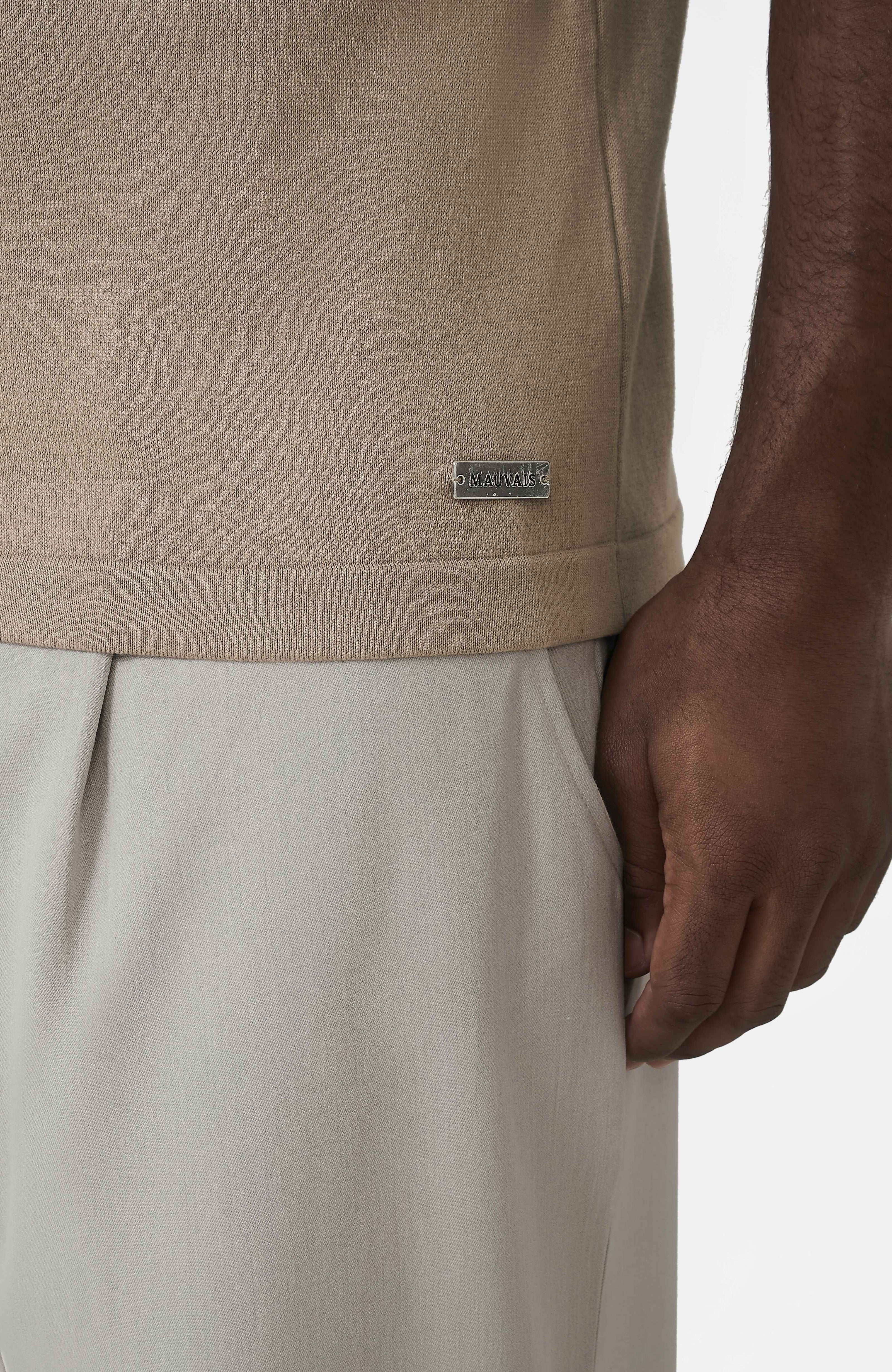 Newbury Slim Zip Knit Polo in Taupe