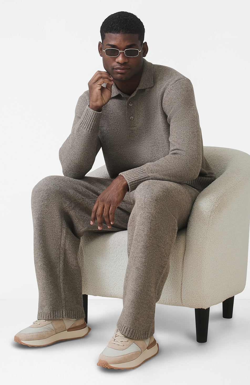 Montreux Knit Button Up Jumper in Beige