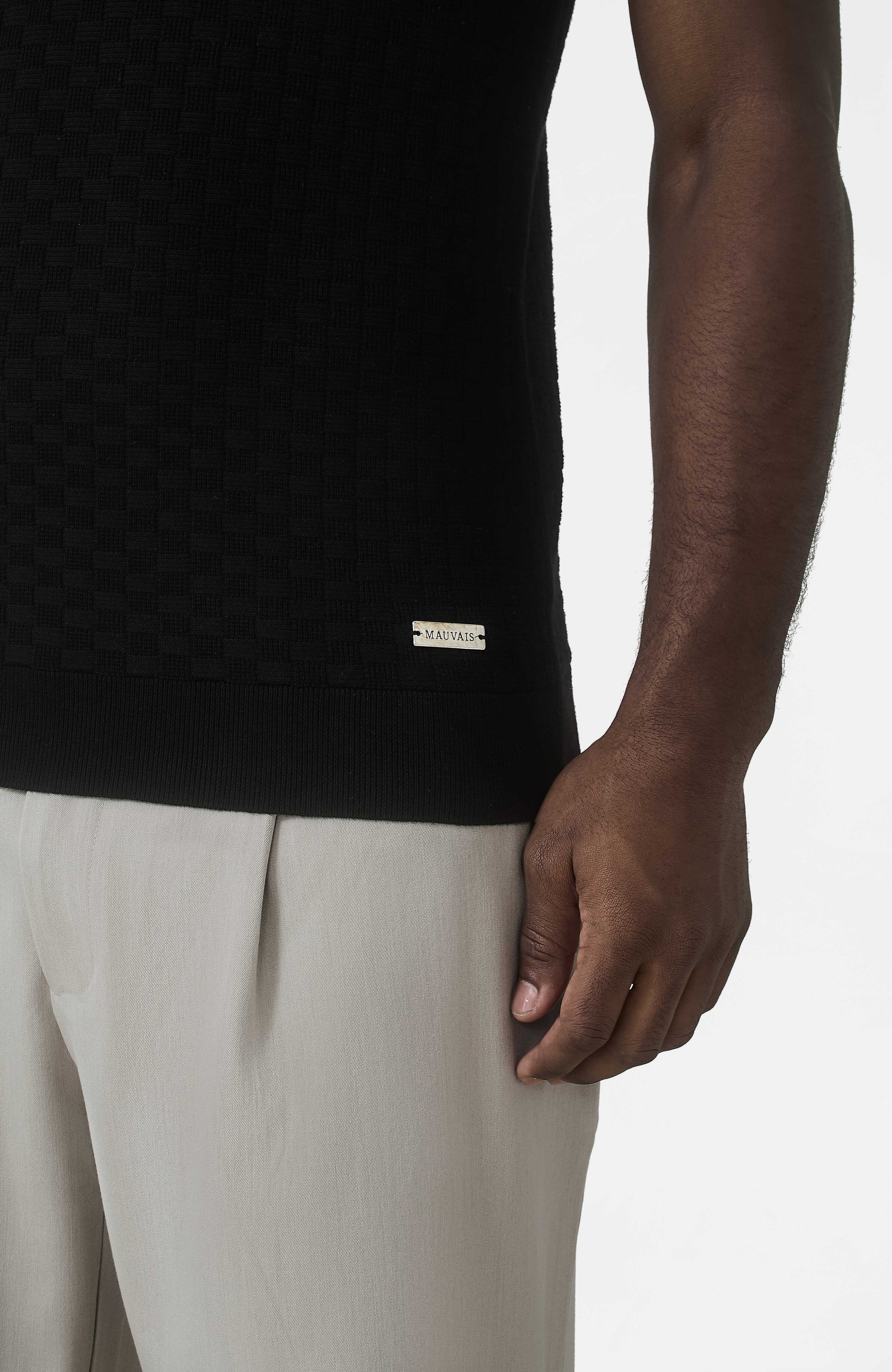 Nerano Slim Knit Polo in Black