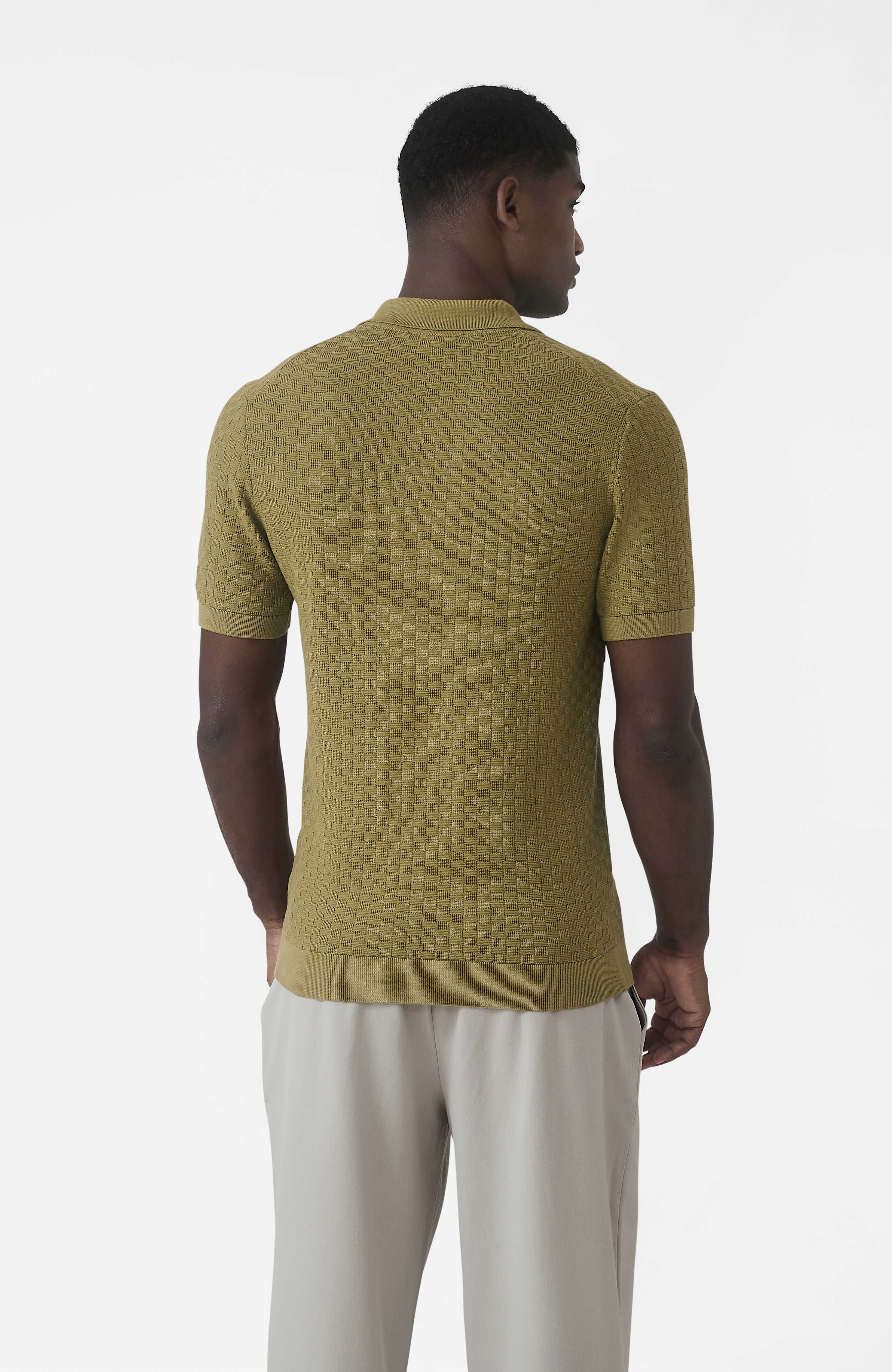 Nerano Slim Knit Polo in Olive