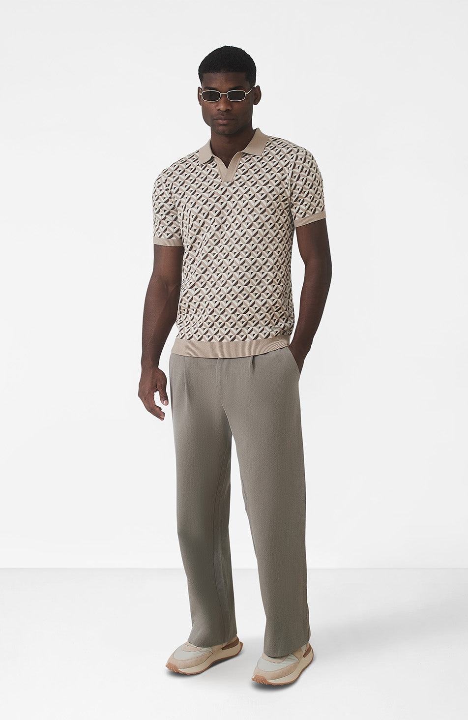 Matisse Knitted Geo Polo in Beige