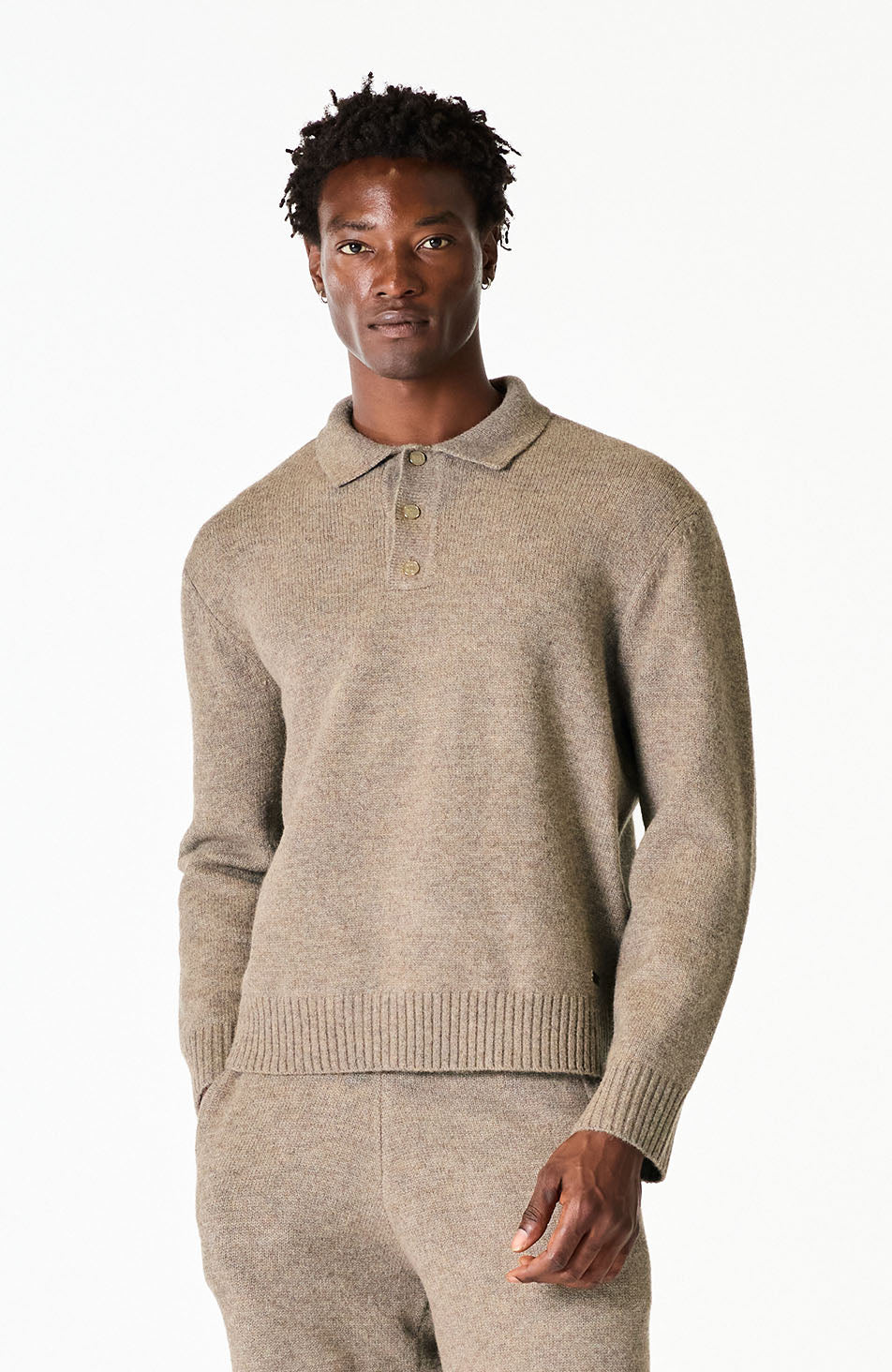 Monogram Montreux Knit Button Up Jumper in Taupe