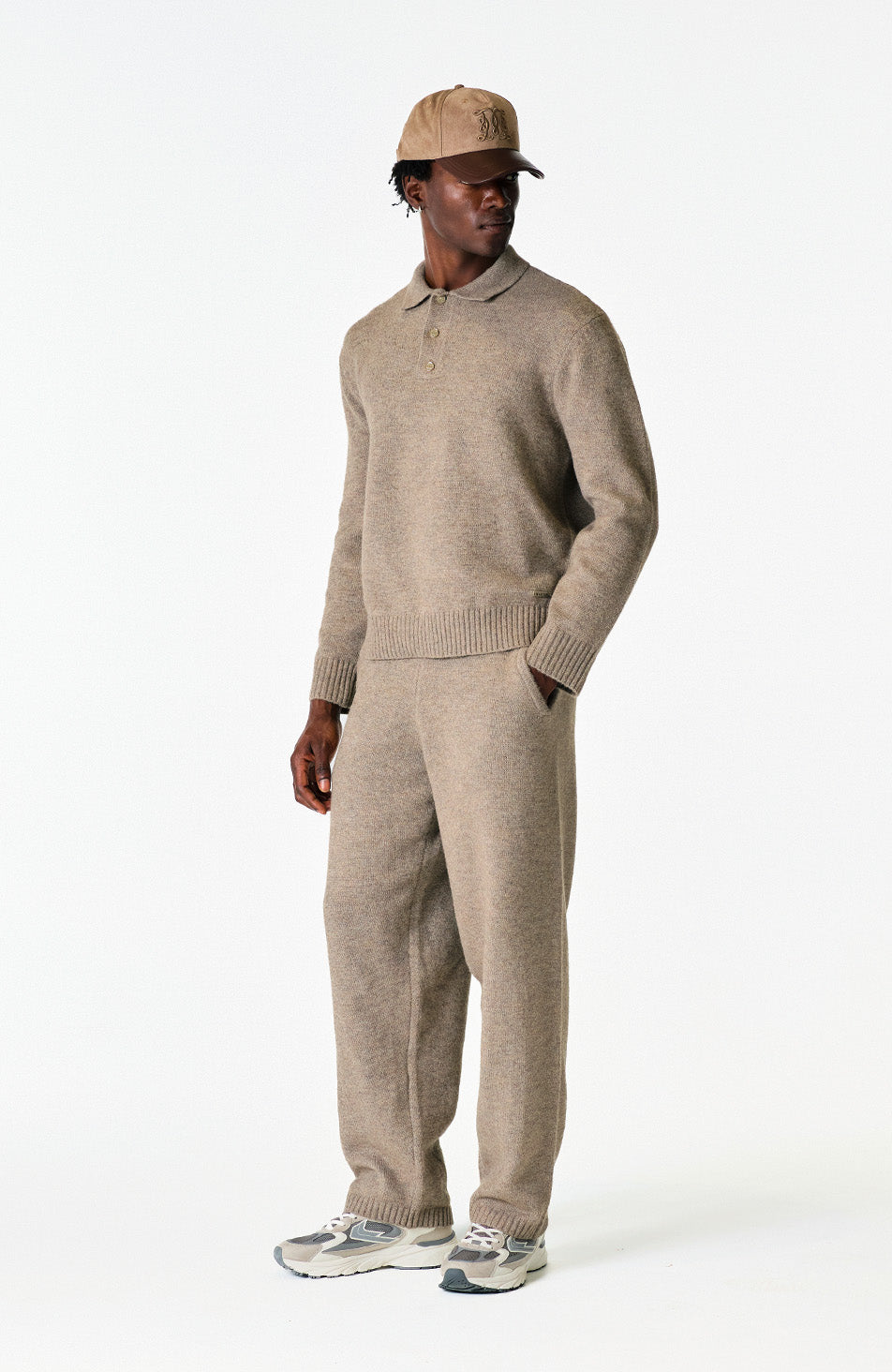 Monogram Montreux Knit Button Up Jumper in Taupe