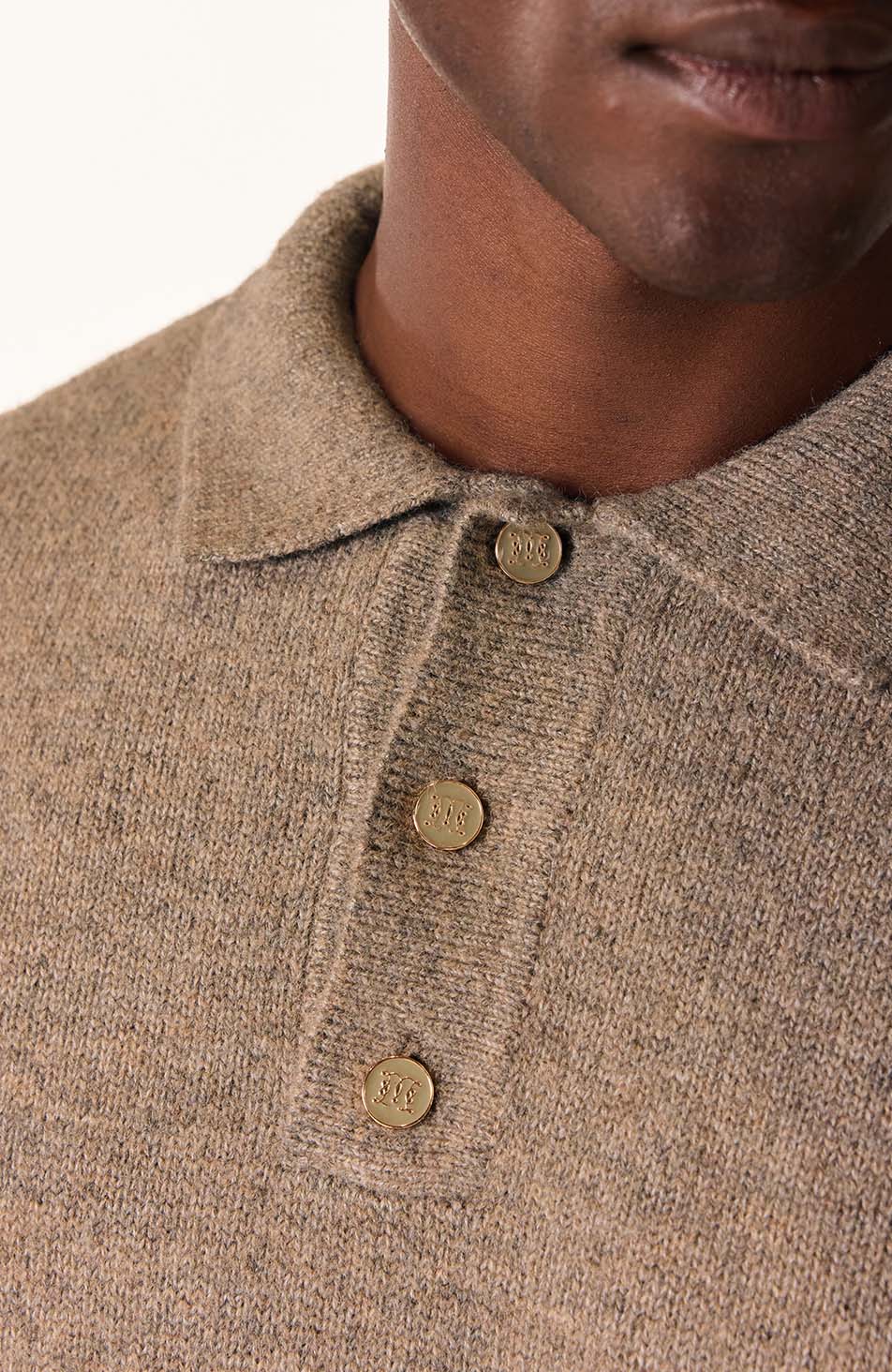Monogram Montreux Knit Button Up Jumper in Taupe