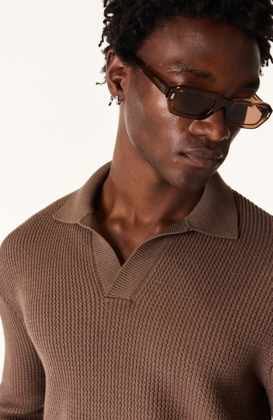 Dolce Relaxed Fit Long Sleeve Revere Jumper in Brown