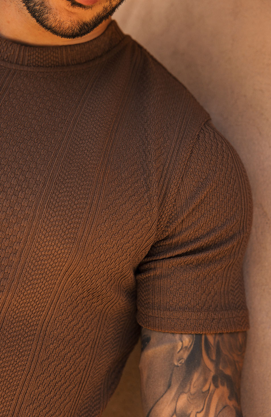 Cedro Slim Textured Tee in Caramel