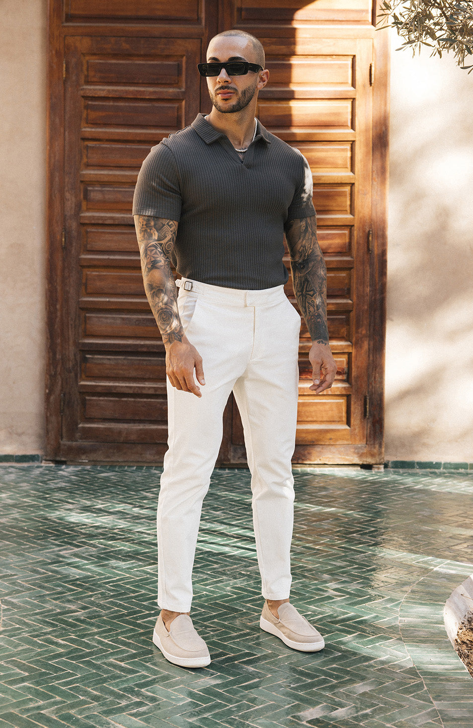 Elysee Slim Ribbed Revere Polo in Dark Khaki