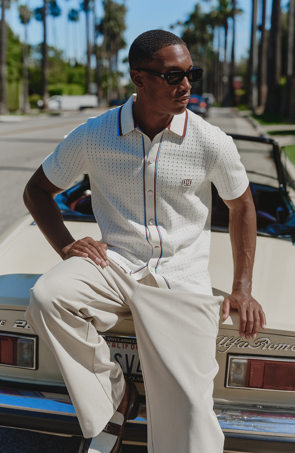 Marmont Pointelle Knitted Short Sleeve Shirt in White