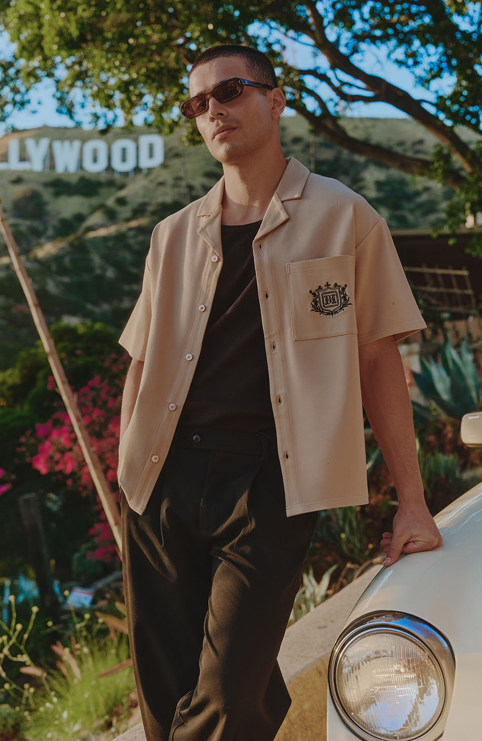 Hills Crest Embroidered Short Sleeve Shirt in Taupe