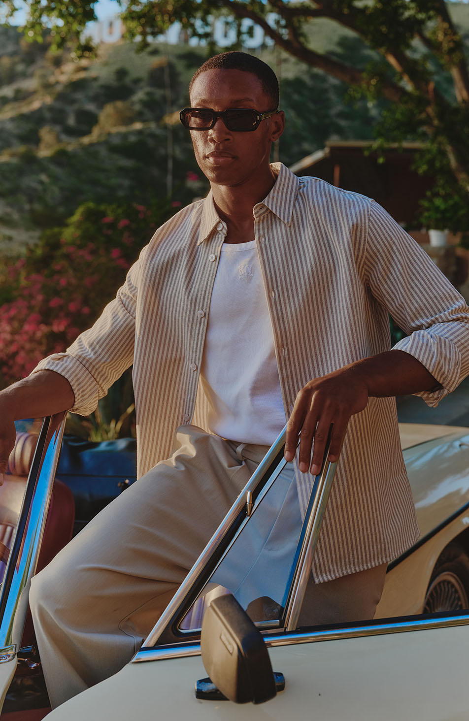 Balencio Embroidered Stripe Shirt in Beige and White