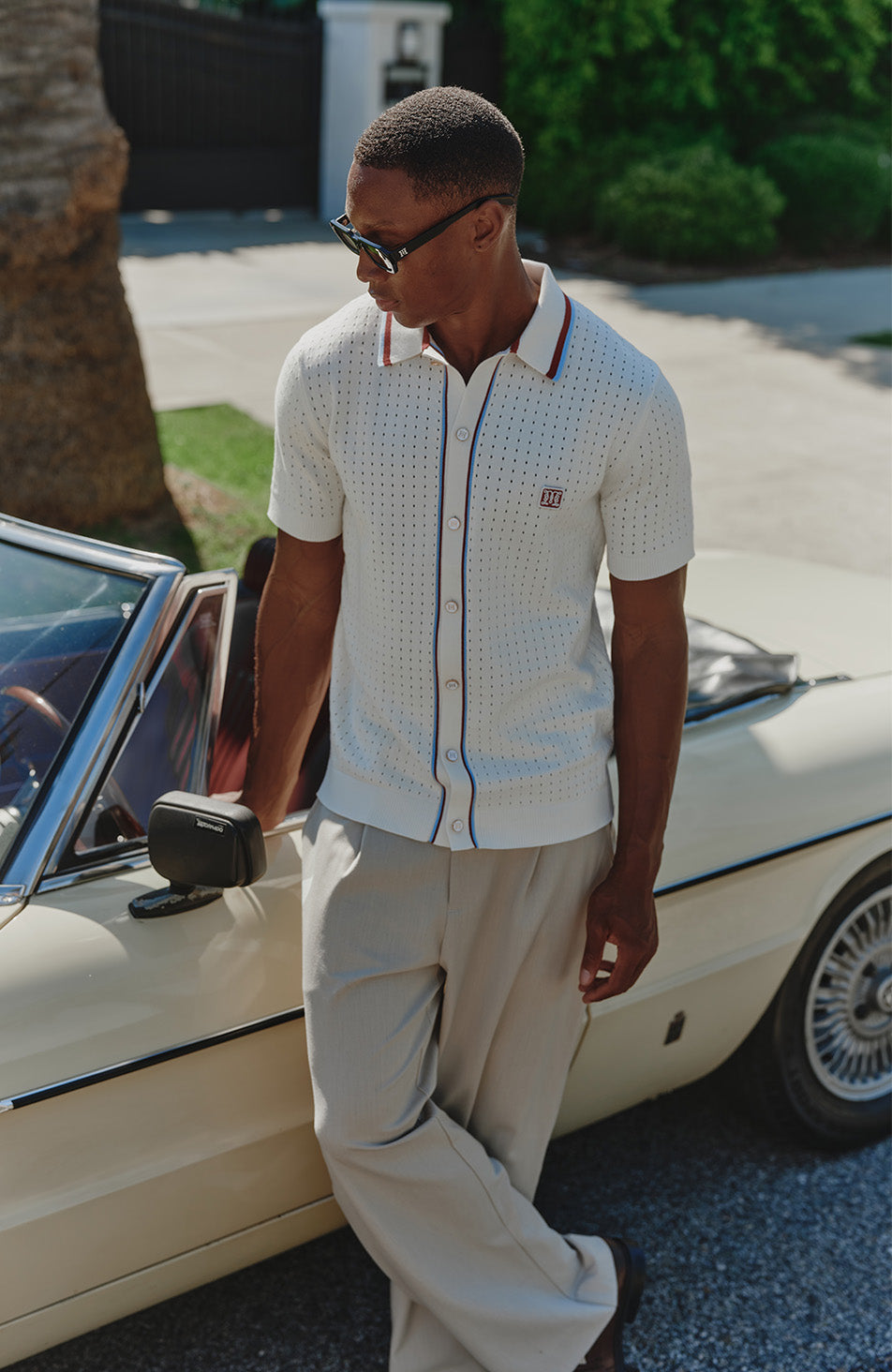 Marmont Pointelle Knitted Short Sleeve Shirt in White