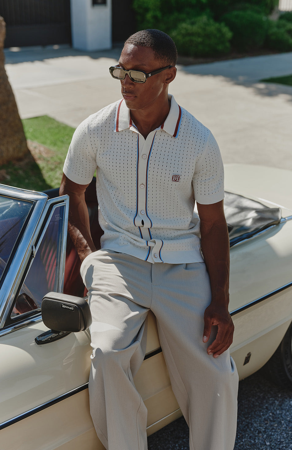 Marmont Pointelle Knitted Short Sleeve Shirt in White