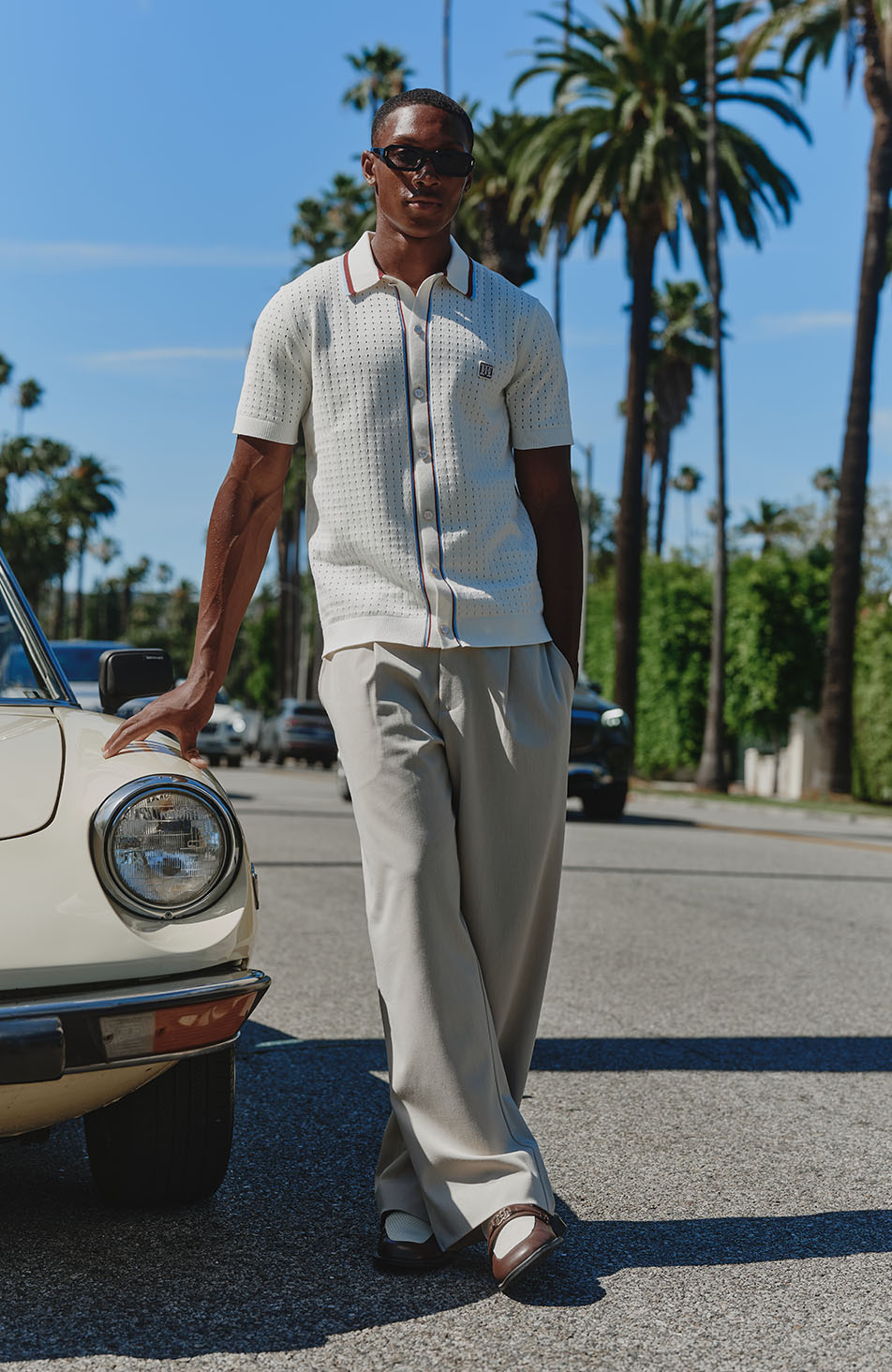 Marmont Pointelle Knitted Short Sleeve Shirt in White