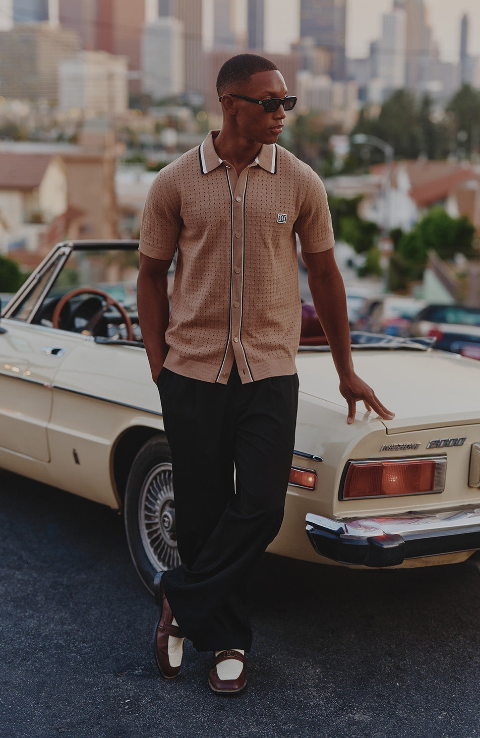 Marmont Pointelle Knitted Short Sleeve Shirt in Taupe