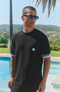 Malibu Cotton Short Sleeve Crochet T-shirt in Black