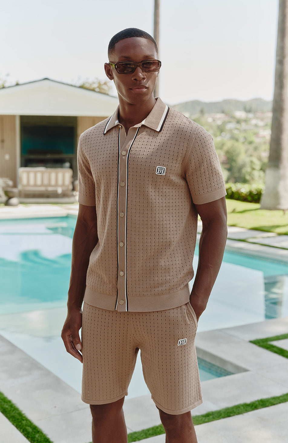 Marmont Pointelle Knitted Shorts in Taupe