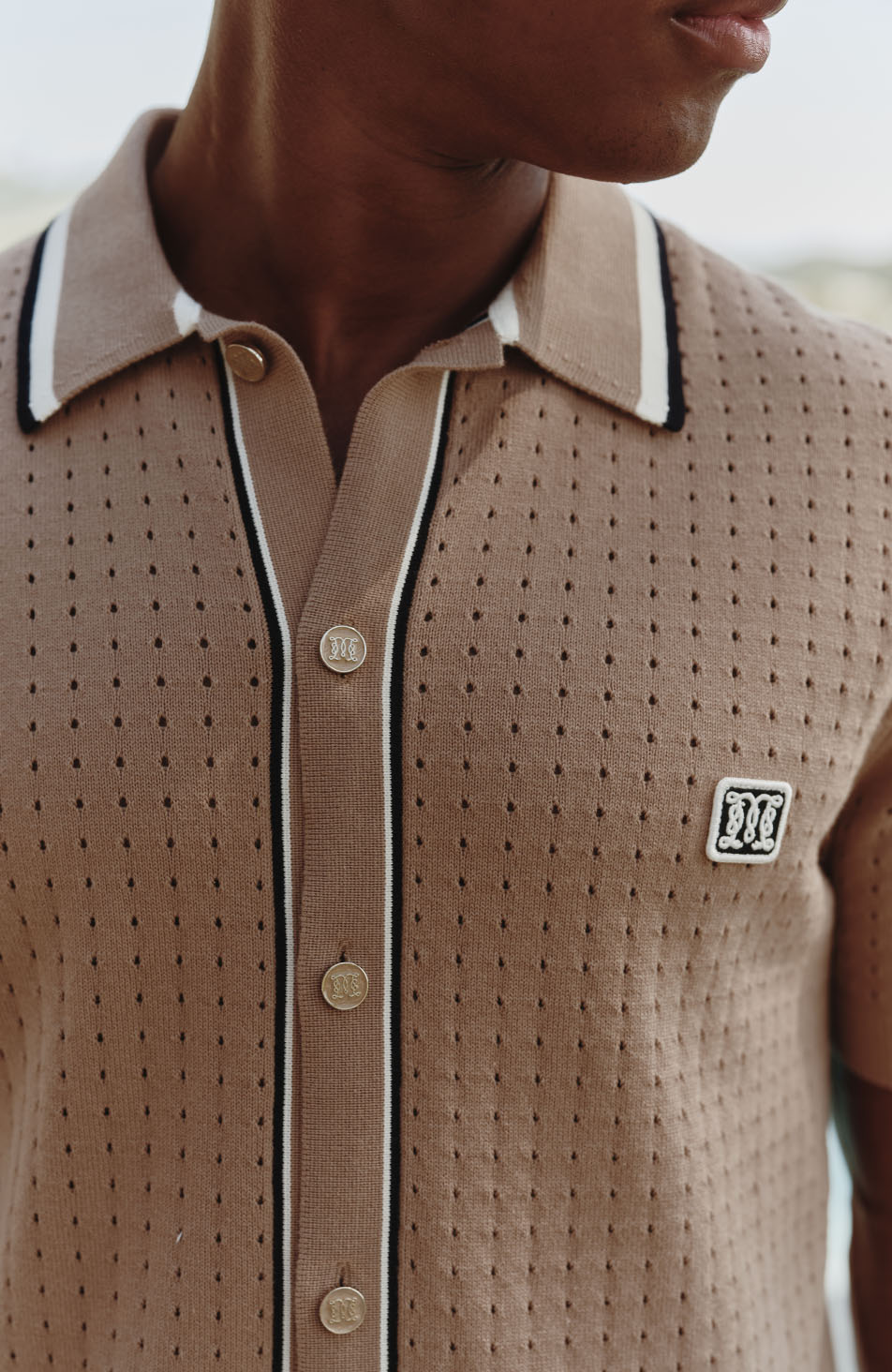 Marmont Pointelle Knitted Short Sleeve Shirt in Taupe