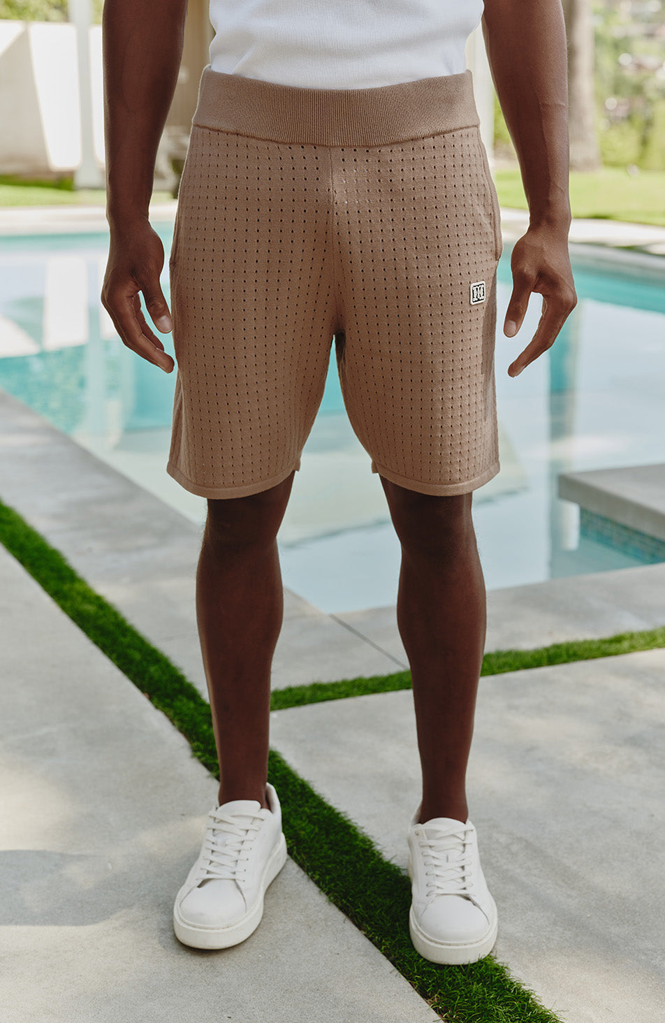 Marmont Pointelle Knitted Shorts in Taupe